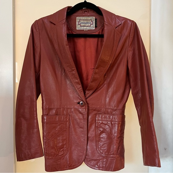 Vintage Burgundy/Rust Leather Blazer - Picture 1 of 8